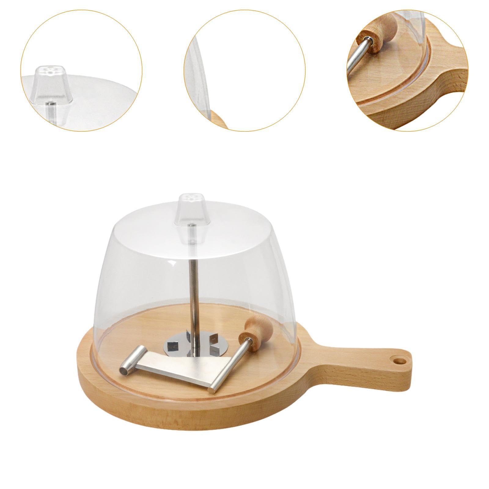 Rallador de Queso Curler con Base de Madera y de Acero Inoxidable Multifunción para Cortar y Rallar Queso Chocolate Incluye Cubierta, Rizador de Queso, Individual