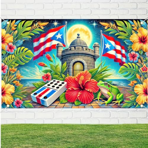 Image of BlissYard Puerto Rico Flag Banner Frog Party Decor Party Photography Background 71 x 43 inch Indoor Outdoor Decorations Puerto Rico Events Festivals Wall Banner for Home and Events