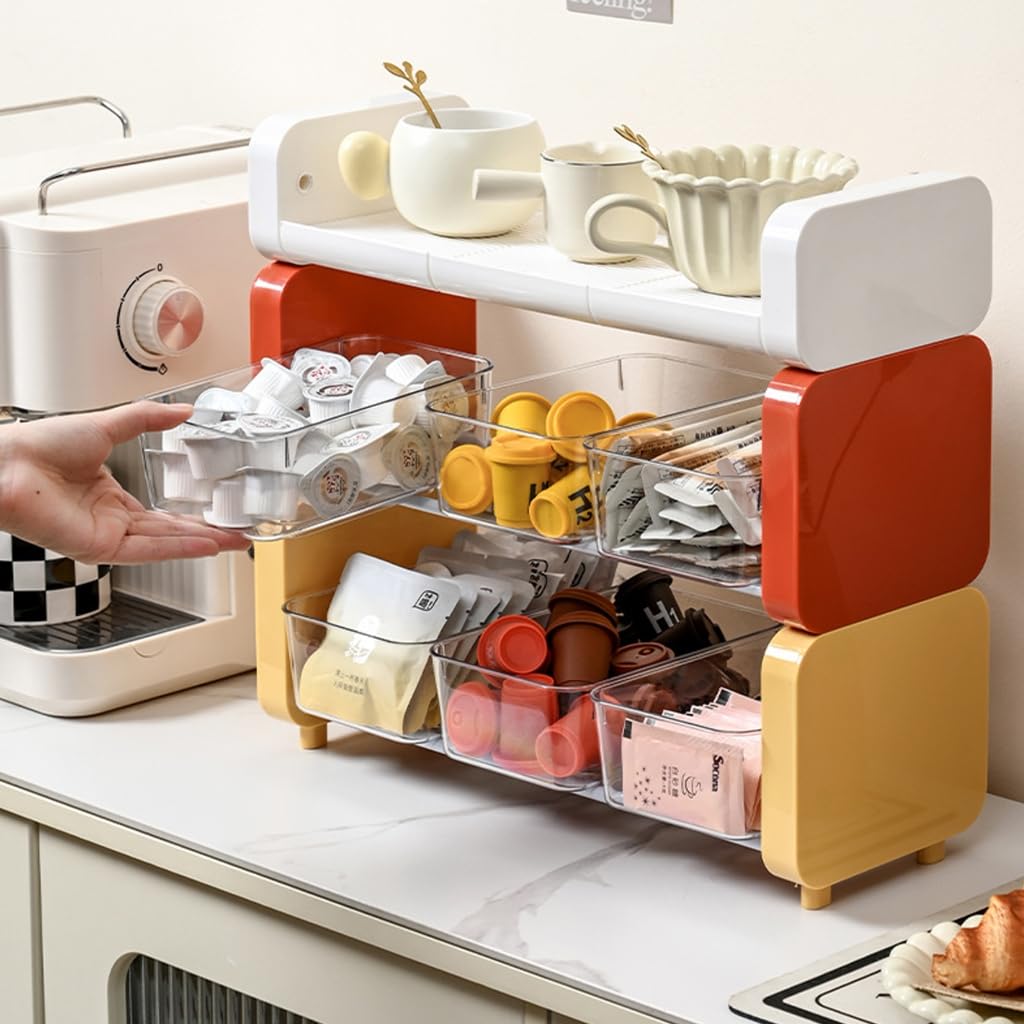 Teas Bag Shelf PET ABS Colorful Cream White for Teas Storage Easy Sorting Construction For Housewife, Teas Enthusiast