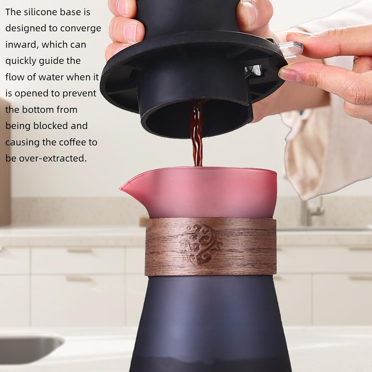 1PC Pour Over Coffee Maker Set, Portable Coffee Pot Filter- Include 500ml/16oz Borosilicate Glass Coffee Sharing Pot, Silicone Filter Cup Funnel, 100pcs Paper Filter for Coffee Shop (Rose Red)