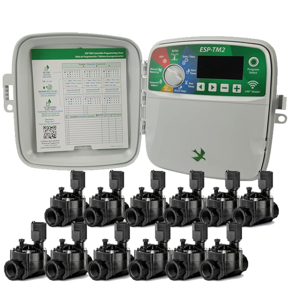 Suinga Programador de Riego 12 Zonas Exterior + 12 Electrovalvulas de 24V 1" | Riego Automatico para Jardin | Temporizador de Riego Eléctrico
