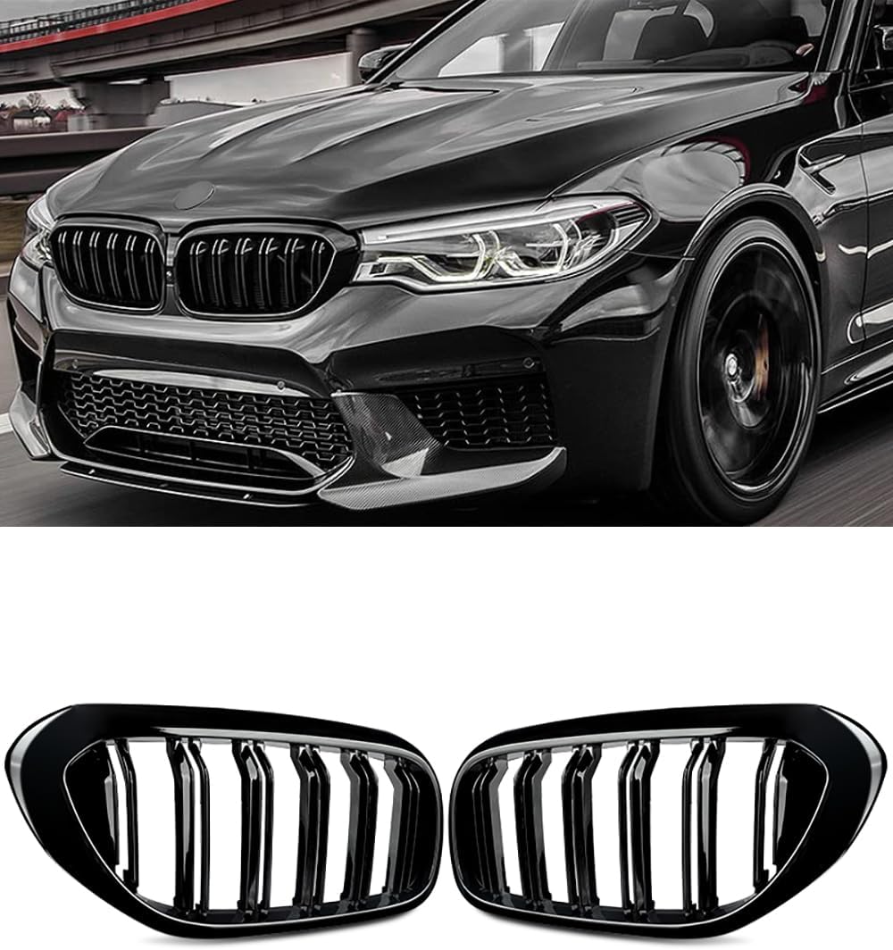 Double Slats Gloss Black Front Grill Compatible with 2012-2018 BMW 3 Series F30 F31 F35 320i 328i 335i, ABS Kidney Grille