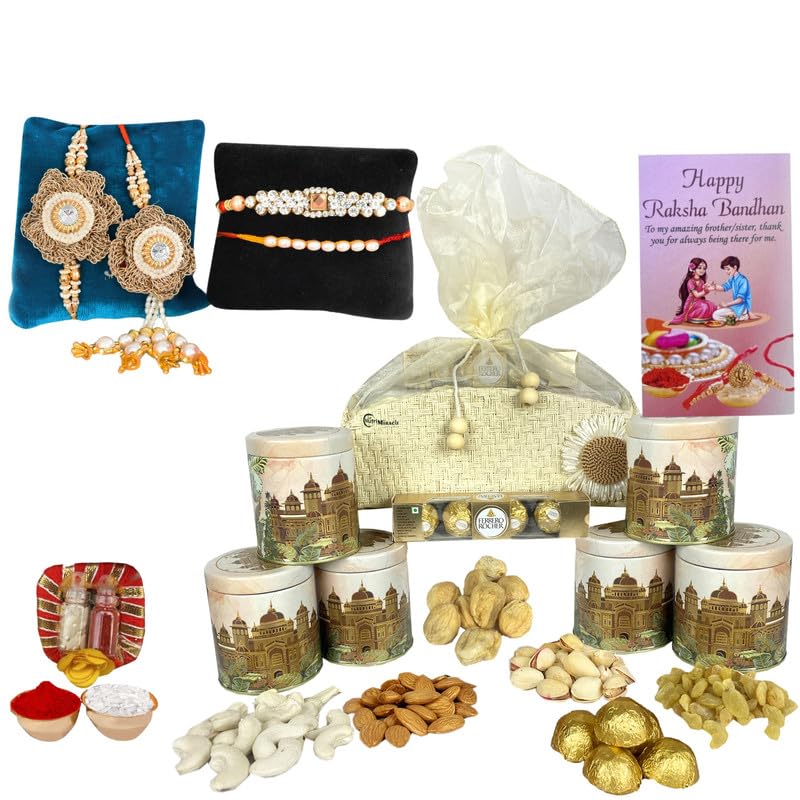 Image of NUTRI MIRACLE Rakhi Gift Set of Crunchy Dry Fruits and Chocolate Bars | Retirement Return Gift Basket with Nut Mix and Pieces