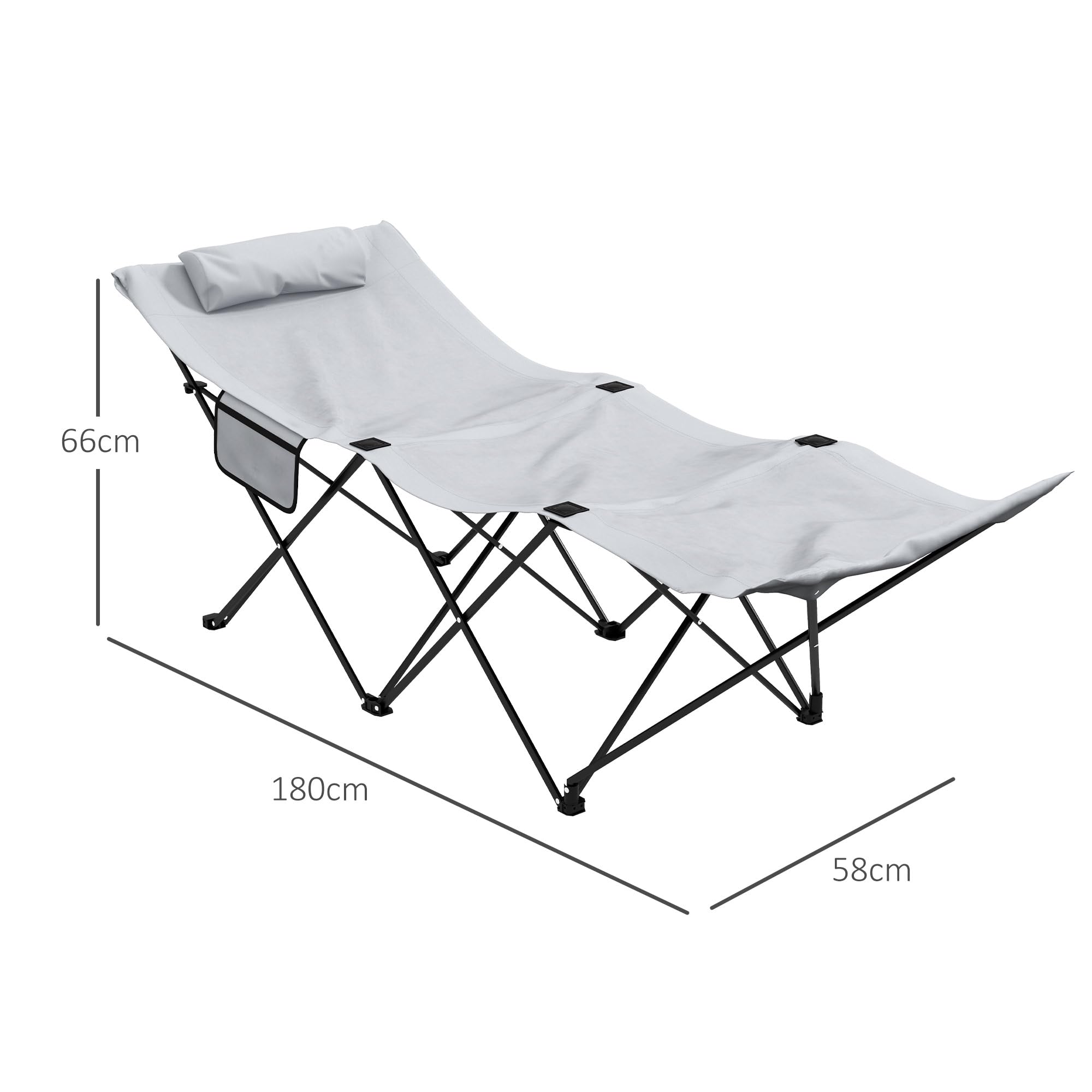 Outsunny Lot de 2 Chaise de Camping Pliables, transats Bains de Soleil avec Appui-tête, Poche latérale, chaises Longues en Tissu Oxford, châssis en Acier, Gris