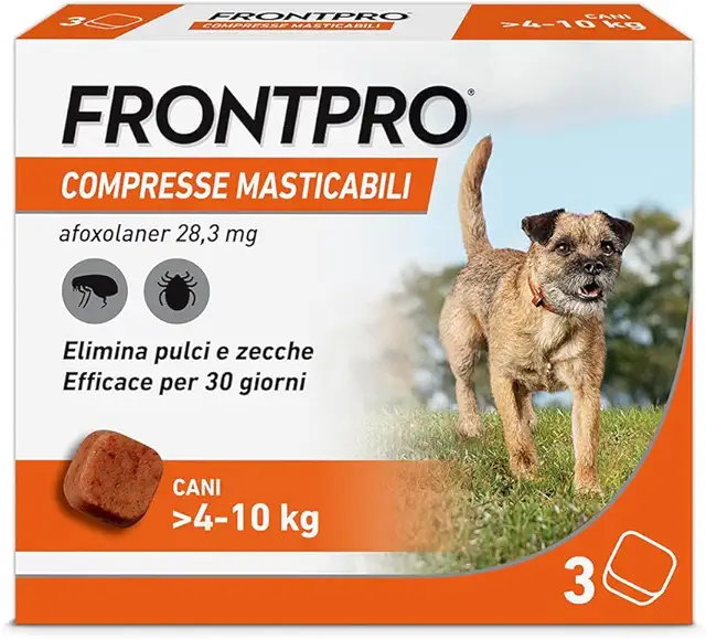 FRONTPRO 3 Compresse Antiparassitarie per Cani 4-10 kg, Protezione da Pulci e Zecche