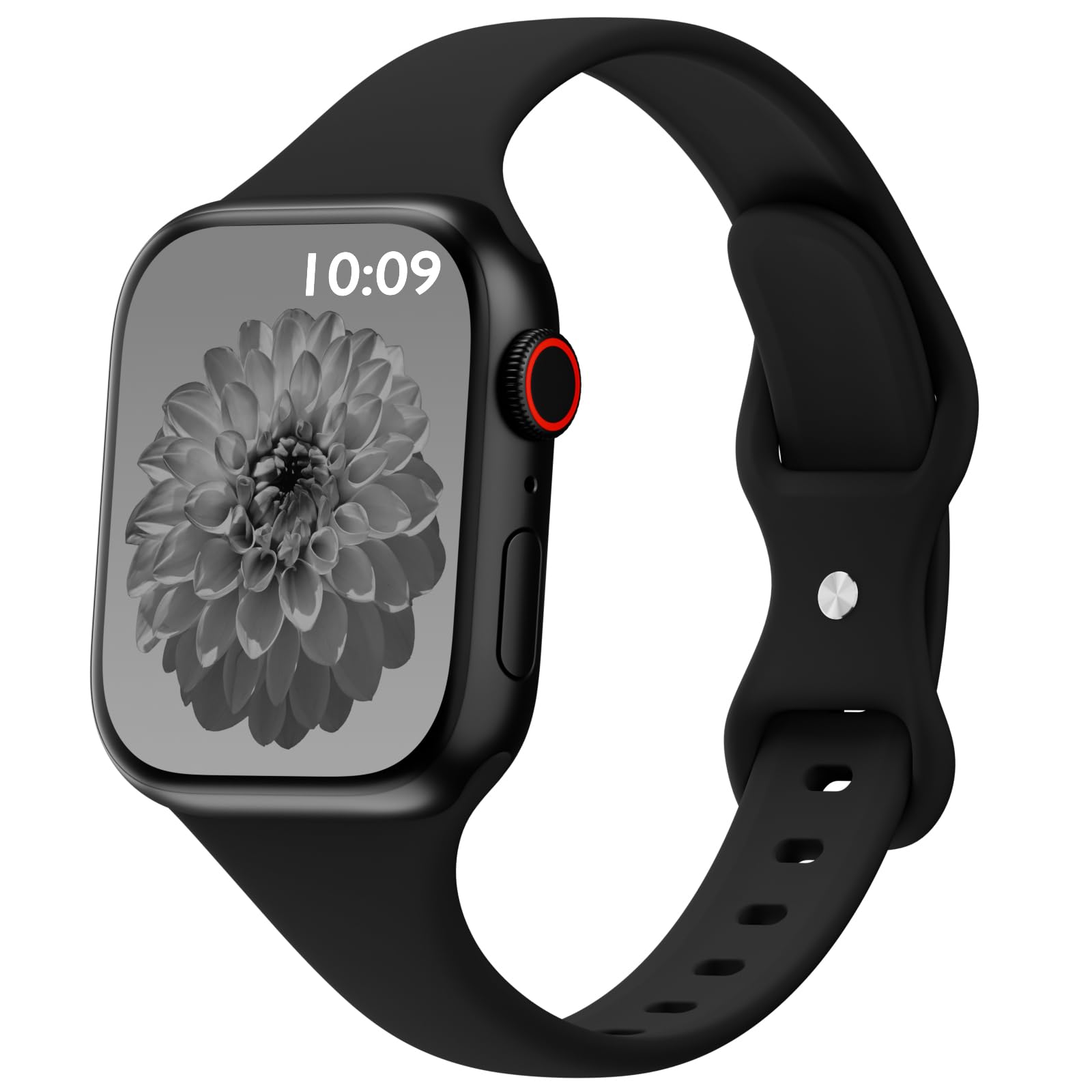 DYKEISS Sport Slim Silicone Band Compatible for Apple Watch Band 38mm 42mm 40mm 44mm, Thin Soft Narrow Replacement Strap Wristband for iWatch Series 5/4/3/2/1 Women & Men (Black, 42mm/44mm)