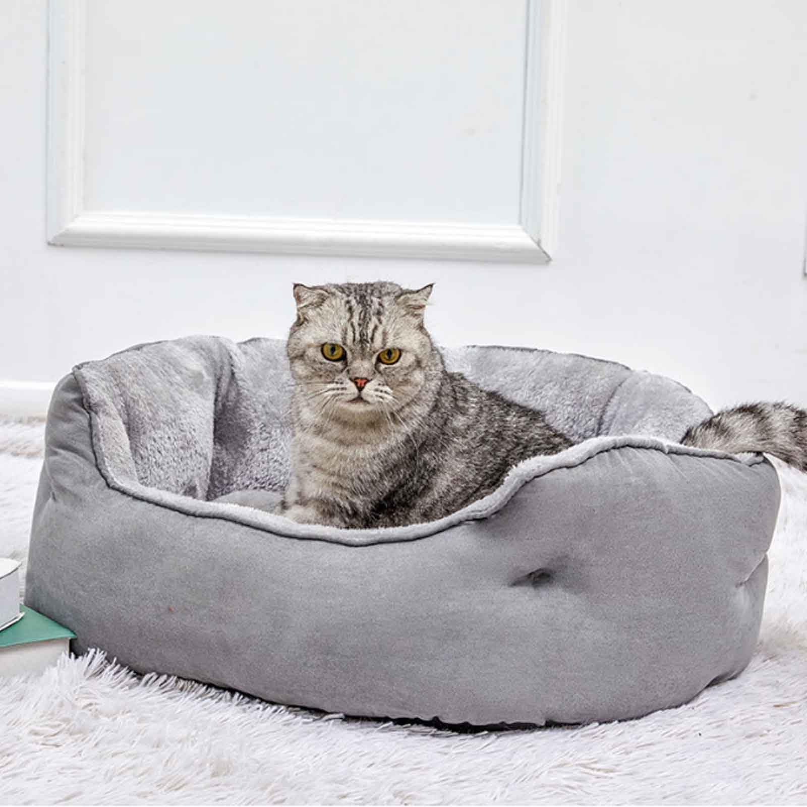 Cama para Perro Lavable, Cama Perro con Fondo Antideslizantes, Cama Gato con Cojín Desenfundable, Suave Y Mullida, para Perro Y Gato Pequeños,Azul,S