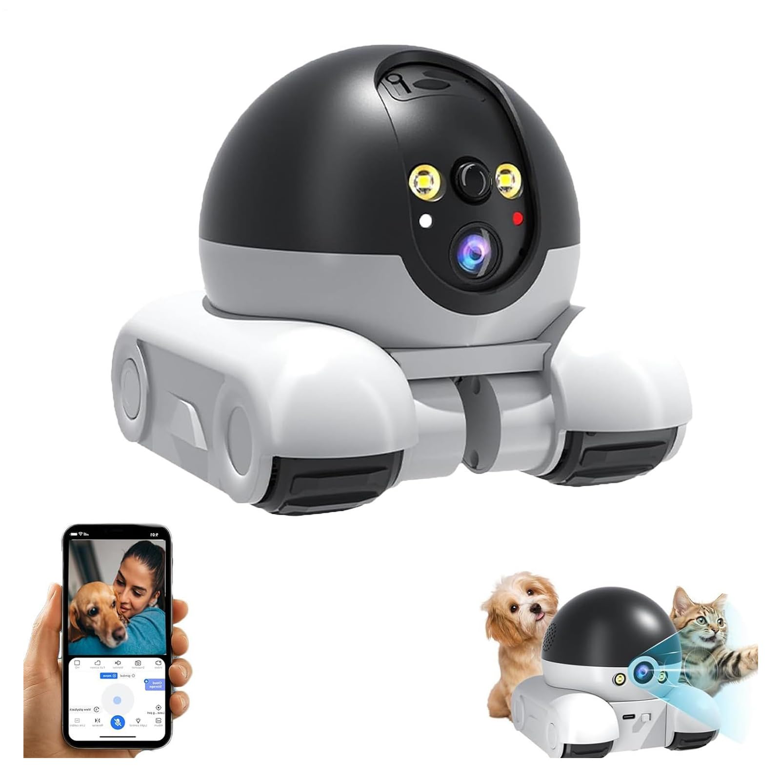 Blinky Bot Caméra de sécurité Mobile 1080p Double Objectif 360° AI Blanc
