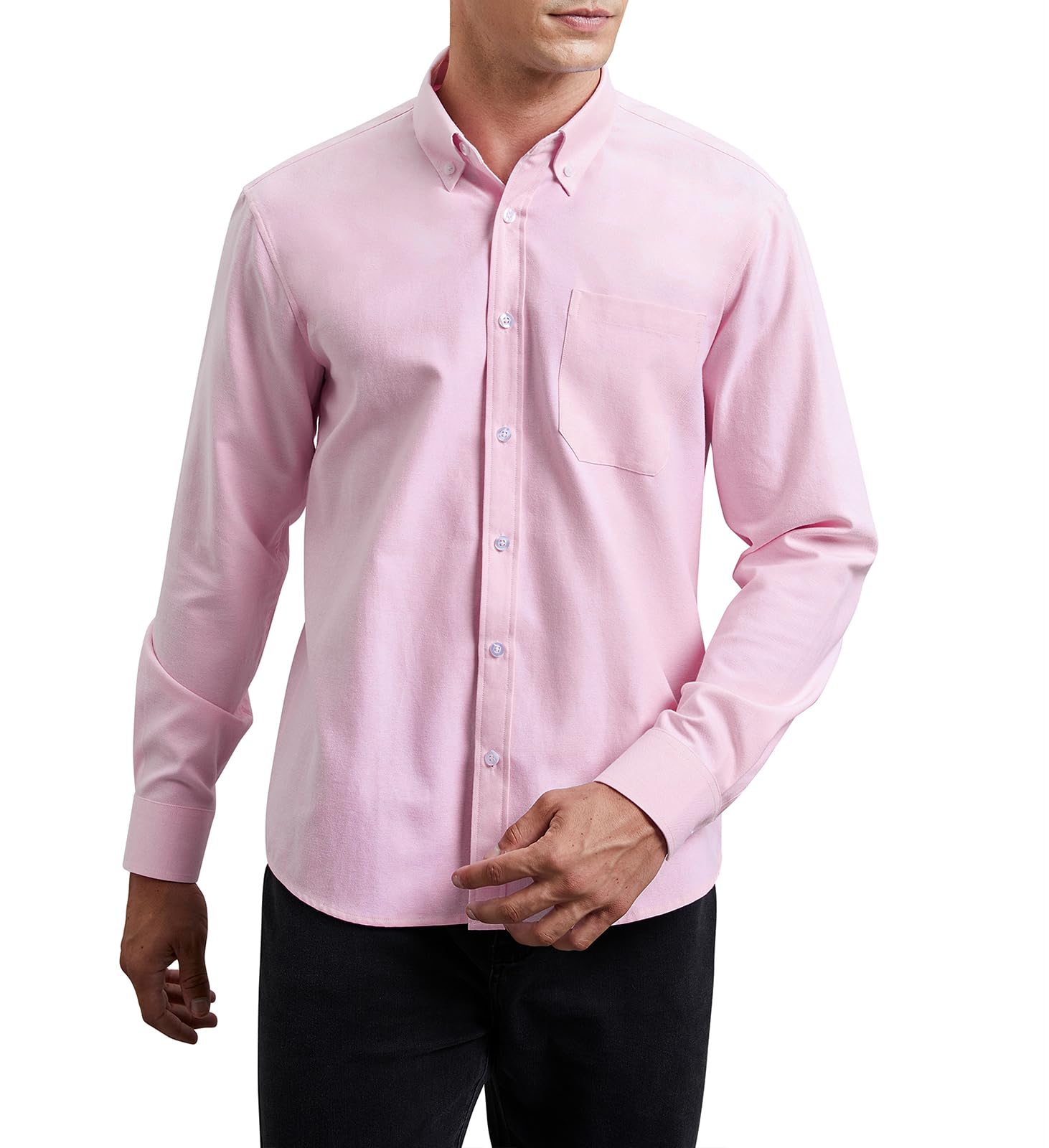 HISDERN Camisa de Hombre Manga Larga Oxford Casual Informal Camisas de algodón con Bolsillo Regular Fit S-4XL