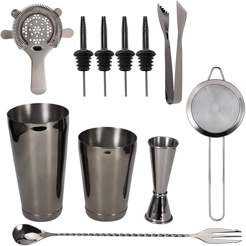 Kit de camarero de 11 piezas, juego de coctelera, multifunción de acero inoxidable profesional, juego de herramientas de coctelera profesional,