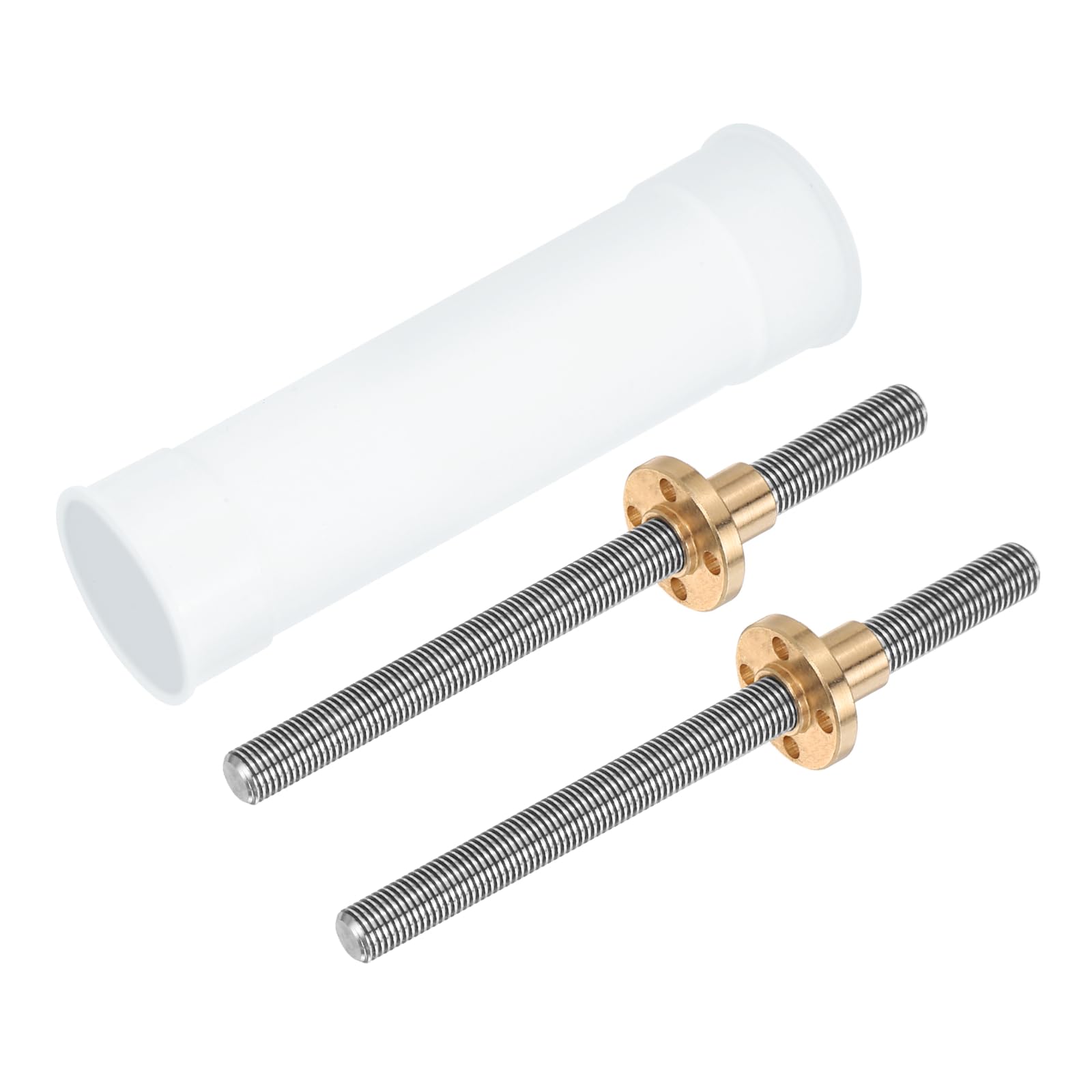 sourcing map 2 Stück 100 mm Tr8X1 Leitschraube mit Messingmuttern (1 mm Teilung, 1 Start, 1 mm Blei), 304 Edelstahl-Schraubleisten-Drucker-Upgrade-Teile mit Kunststoff-Verpackungsrohr, Silber