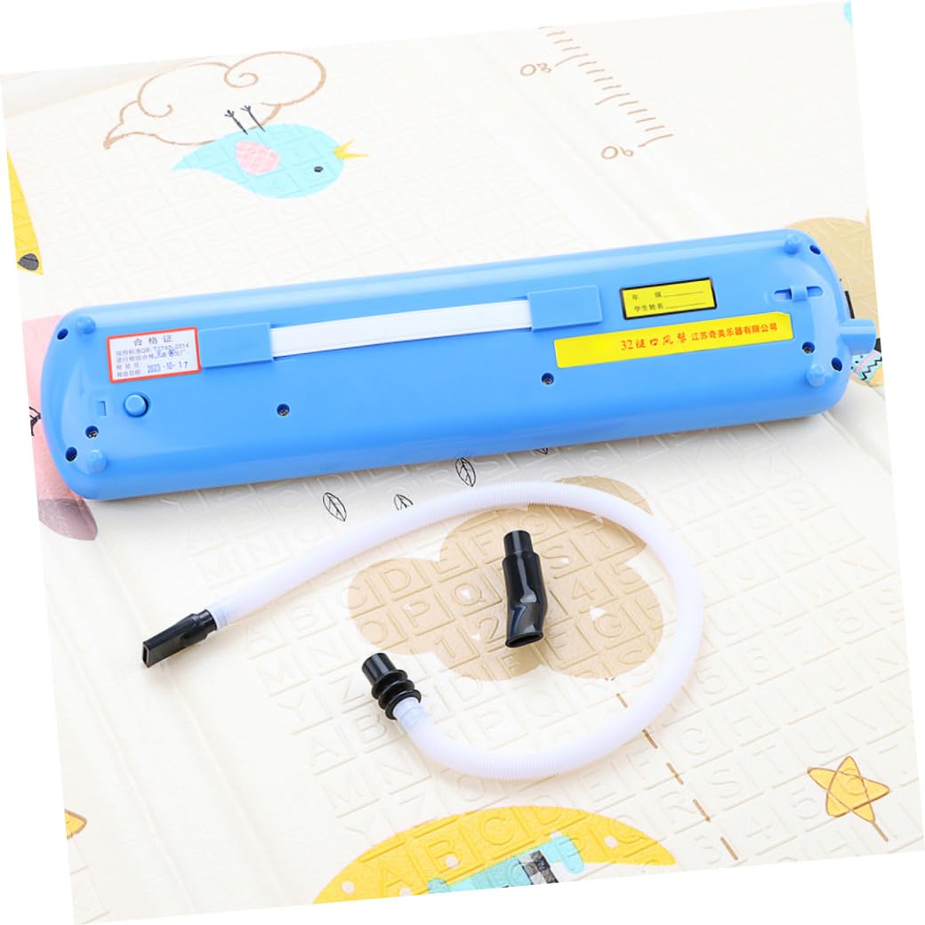 Mélodica à 32 Touches pour Débutants avec Embouchures D119 | Tube Long et Embouchure Courte, Design Compact en Plastique Bleu Blanc, Rythmes et Effets Sonores Intégrés