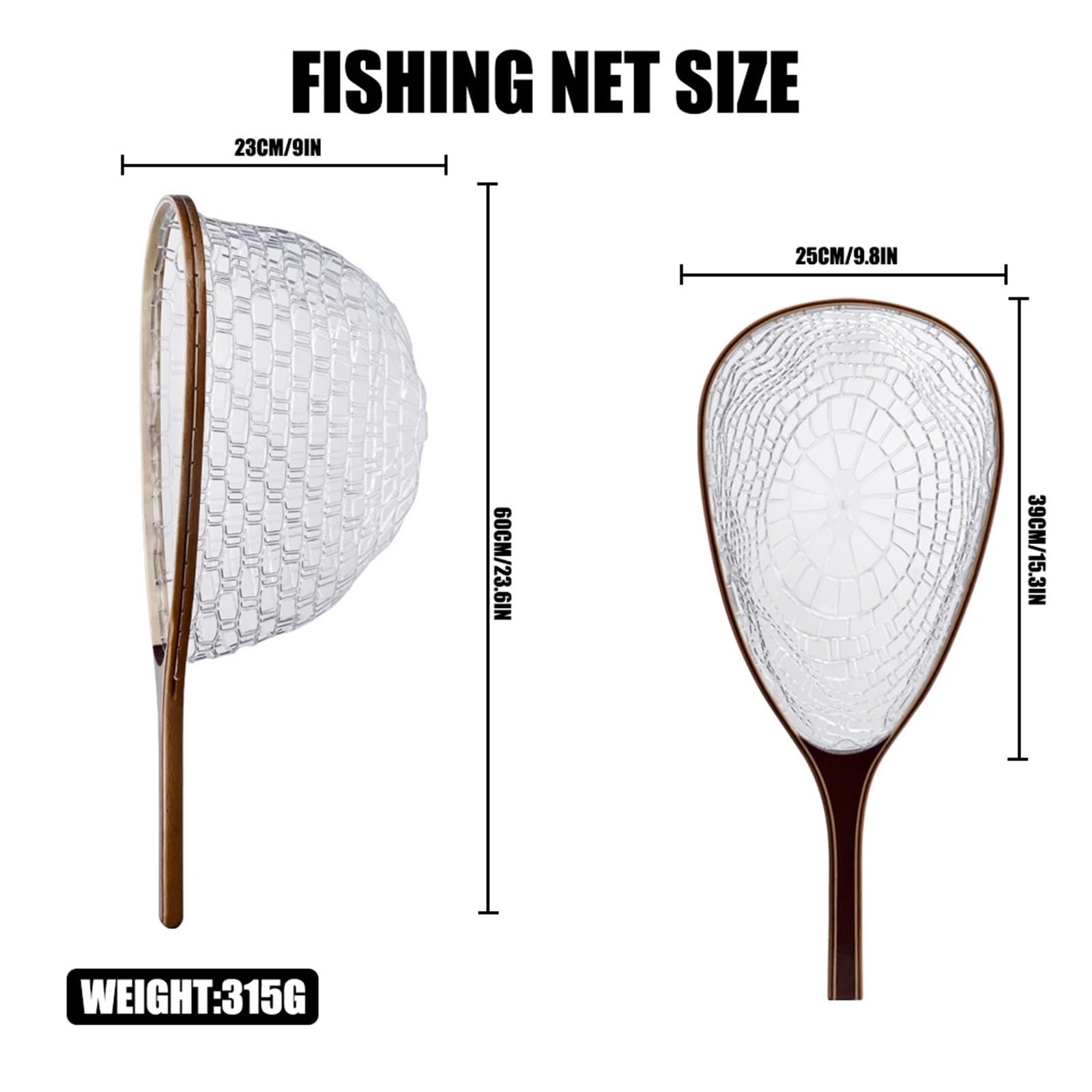 Epuisette Peche Filet de pêche à la Mouche en Caoutchouc, Filet Capture et libération avec Poteau Bois, Outil d'extérieur pour Eau Douce Ou Salée