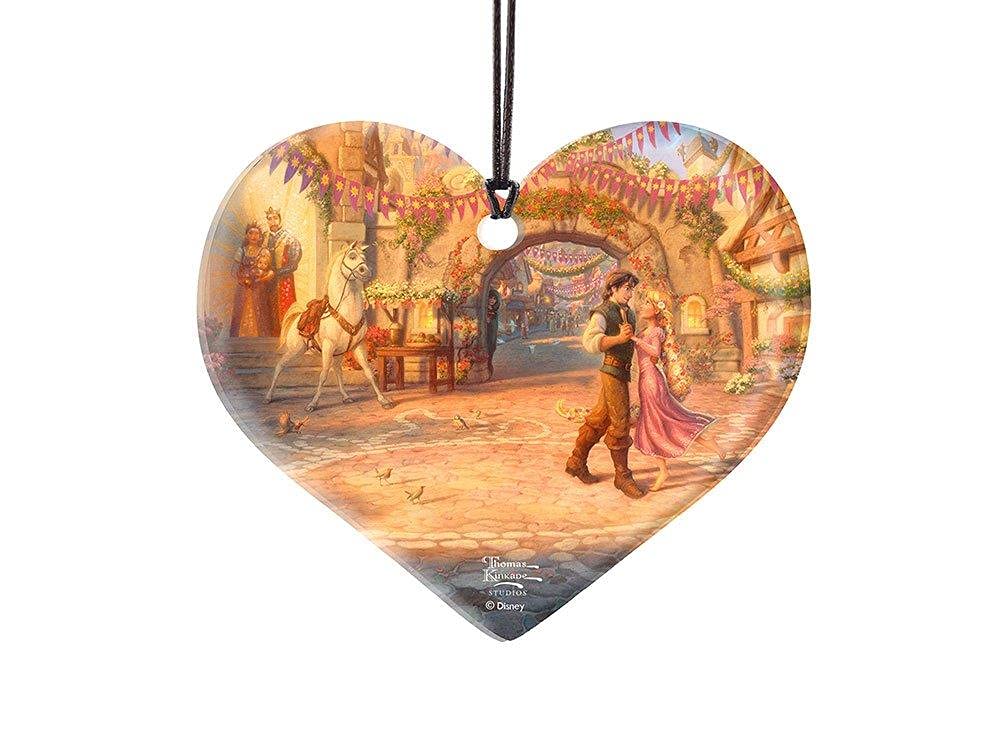 Trend Setters Disney –Tangled – Rapunzel and Flynn Rider – Dancing in The Corona Courtyard – Thomas Kinkade – 3.5” x 3” Heart Shaped Hanging Acrylic Print Accessory – Officially Licensed Collectible