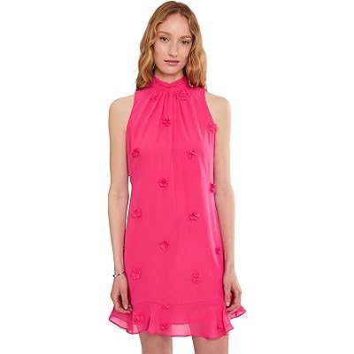 Платье CeCe 3D Floral Applique Tie Neck Mini Dress