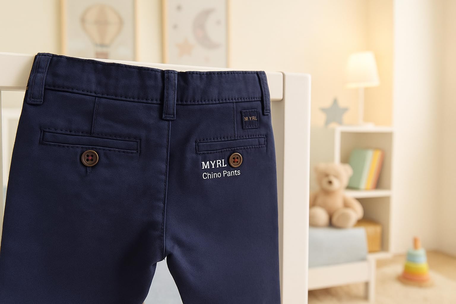 Mayoral Pantaloni Chino Slim Bambino 6-24 Mesi Blu Navy in Cotone con Vita Regolabile, Tasche e Chiusura con Bottone e Zip, 522