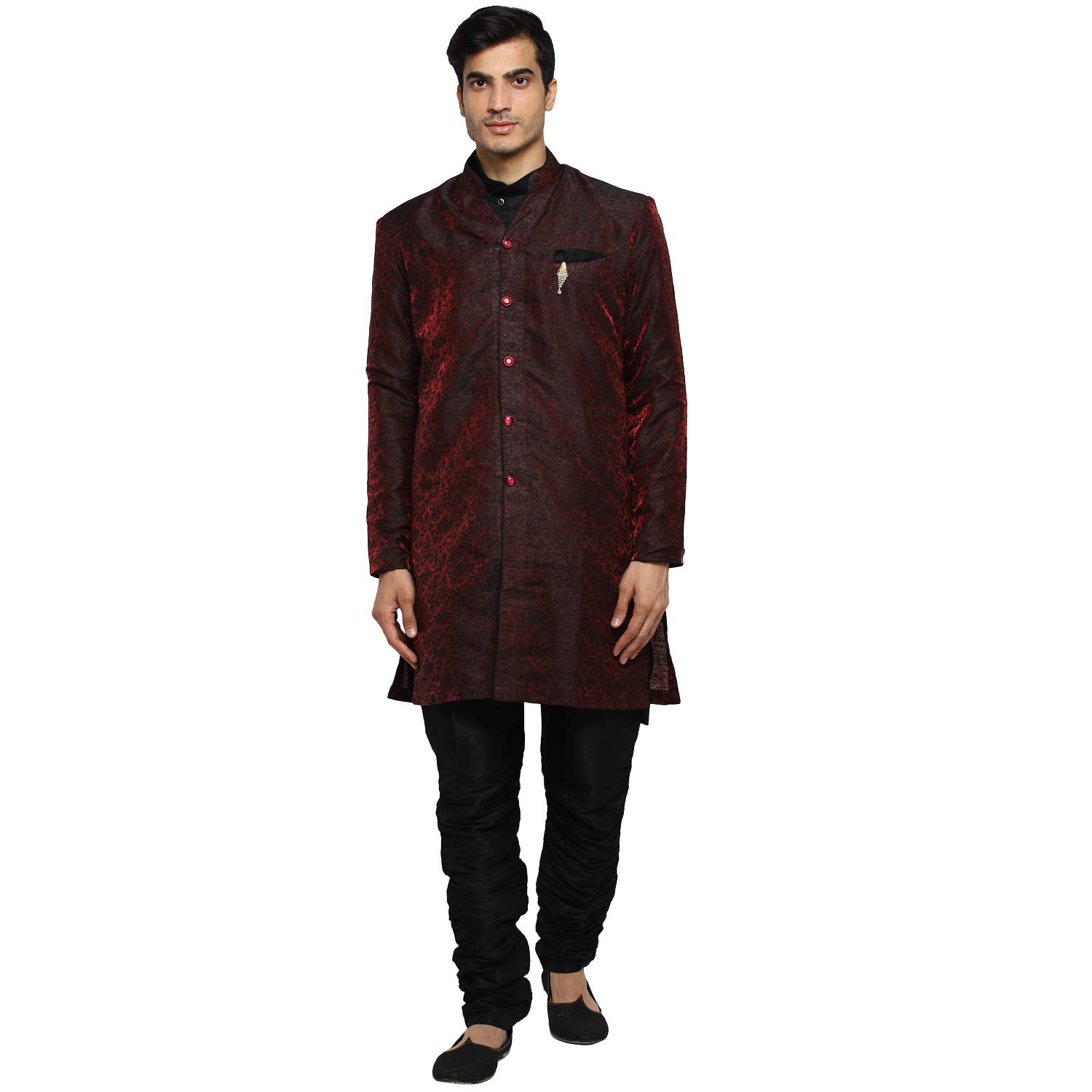 Mens Floral Print Jacquard Indo Western Sherwani Dress-image-20