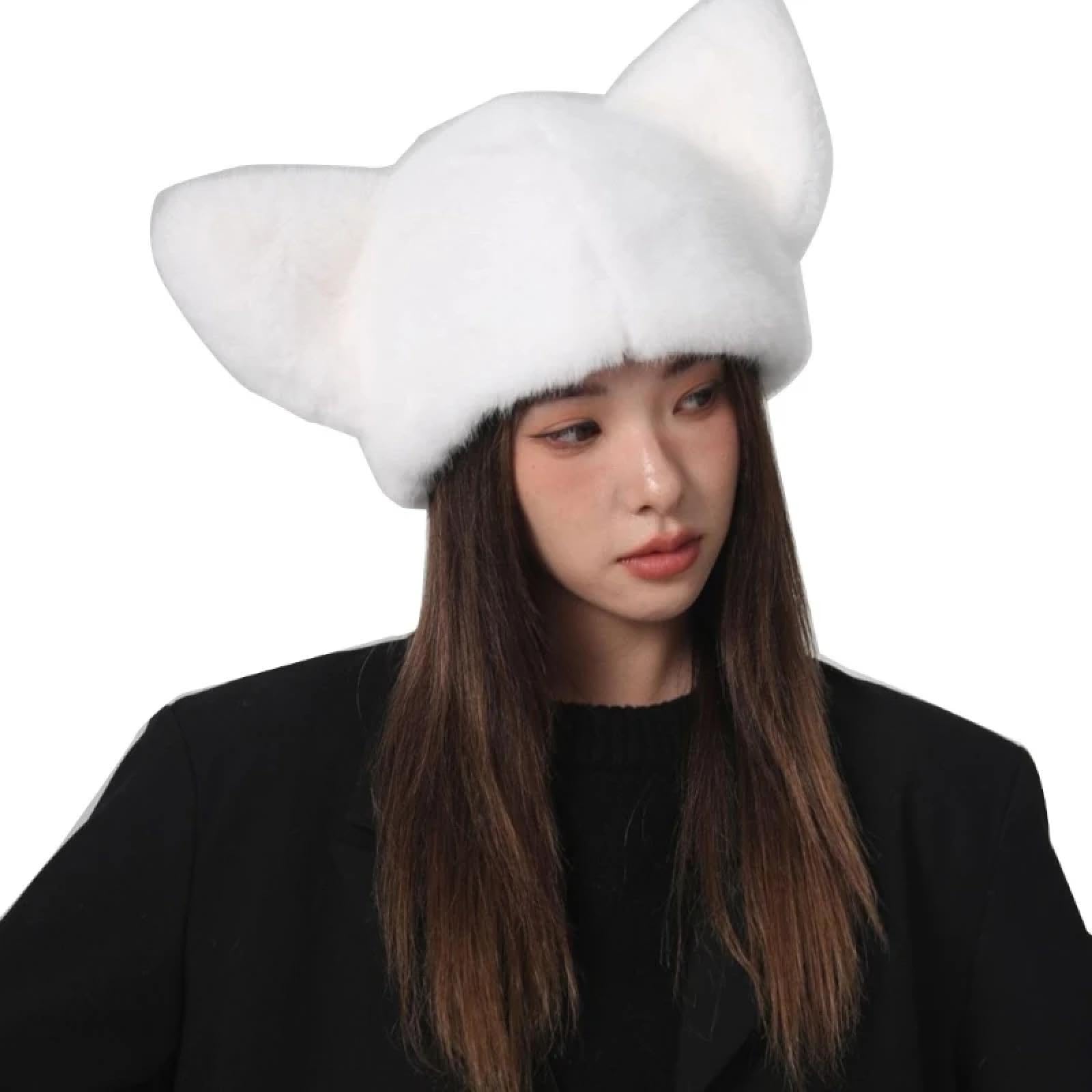 Gorros De Punto para Sombrero Tejido Beanie Gorro De Gorro De Invierno con Forma De Oreja De Gato Grueso Que Protege La Oreja para Niñas
