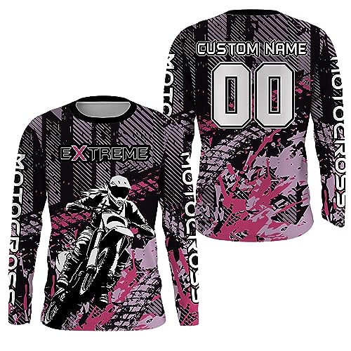 Motocross Jersey Pink UPF30+ Dirt Bike Shirt for Girl Women MX Racing Jersey Off-Road Motorcycle Shirt Biker Girl XM156 (Adult Jersey)