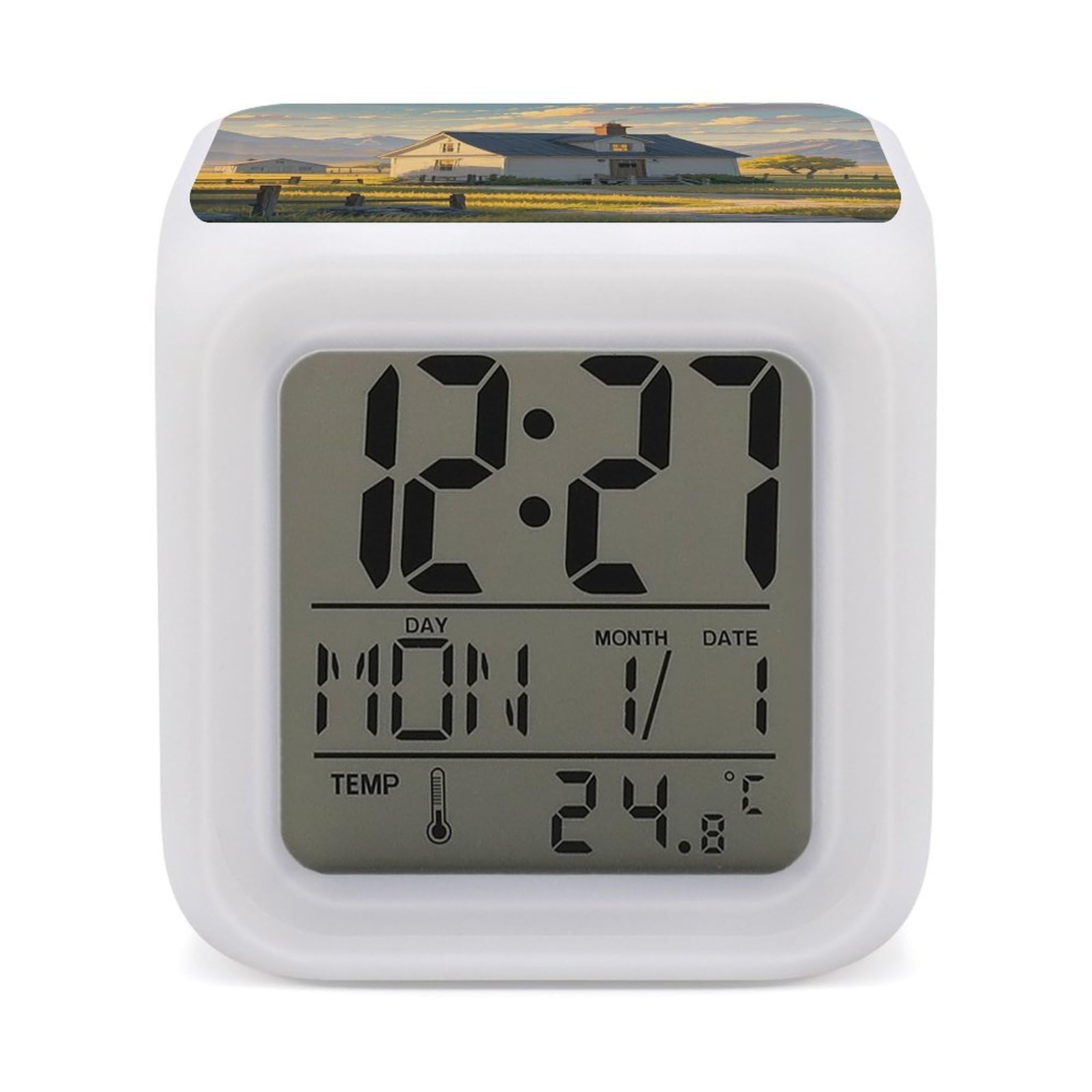 Reloj despertador digital infantil con luz nocturna de 7 colores y temperatura para mesita de noche