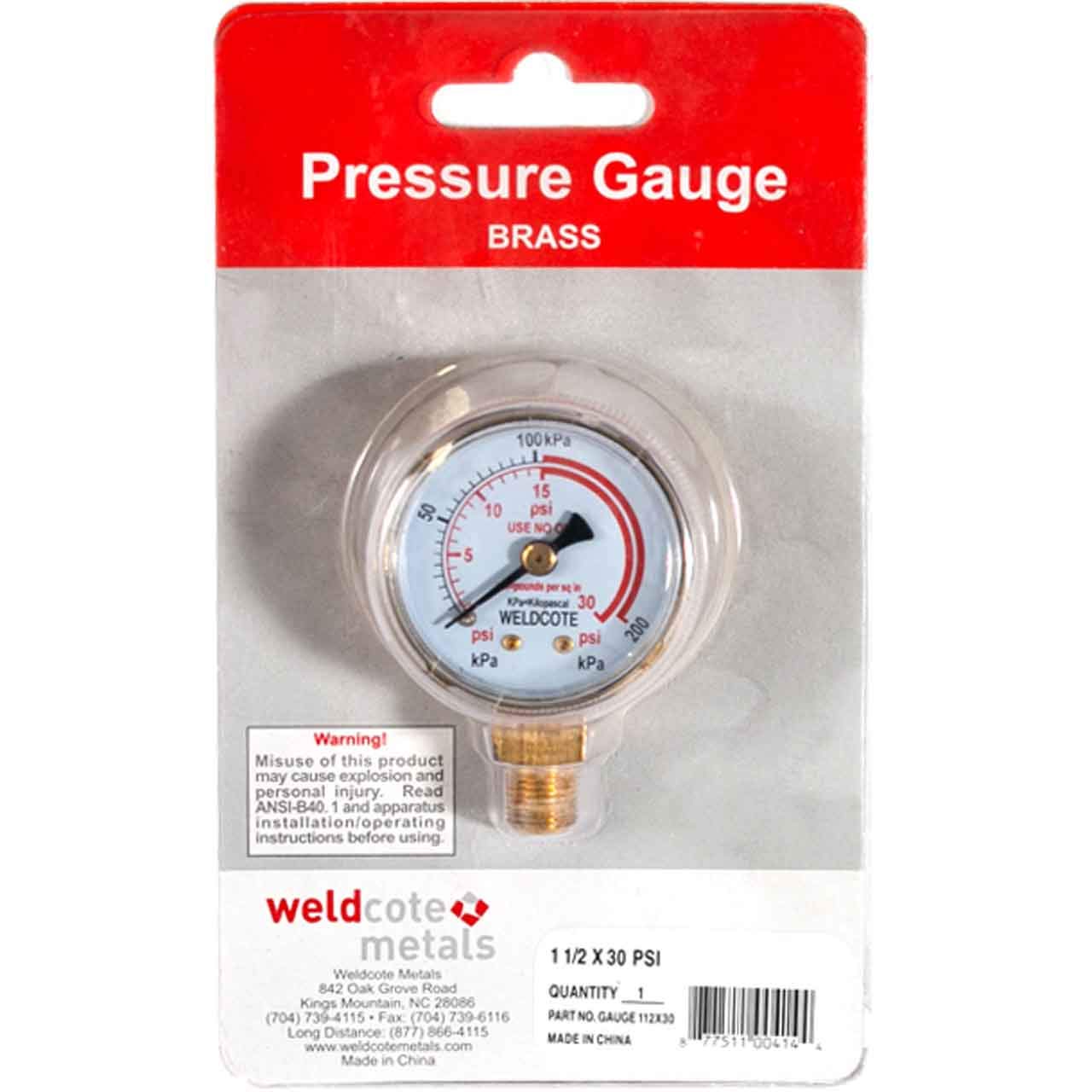 Weldcote Metals GAUGE112X30 Pressure Gauge 1-1/2
