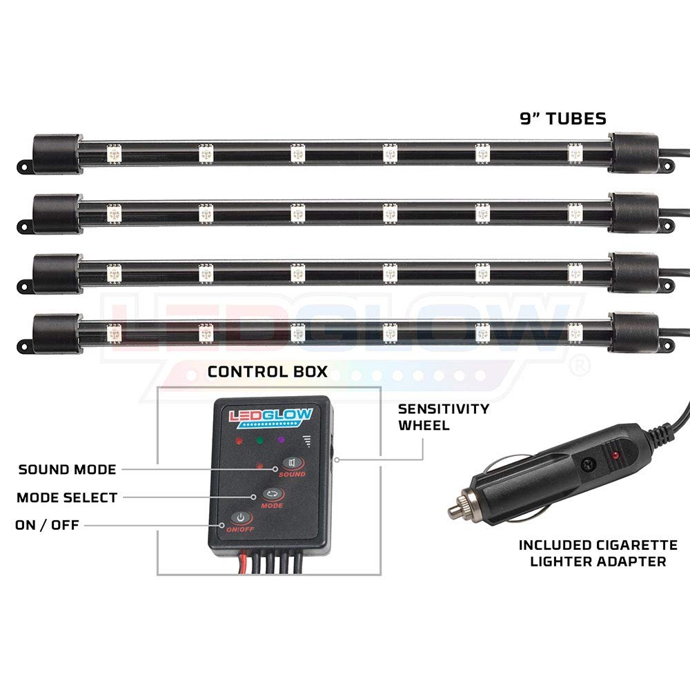 LEDGlow 4pc MultiColor LED Interior Footwell Underdash Neon Light Kit