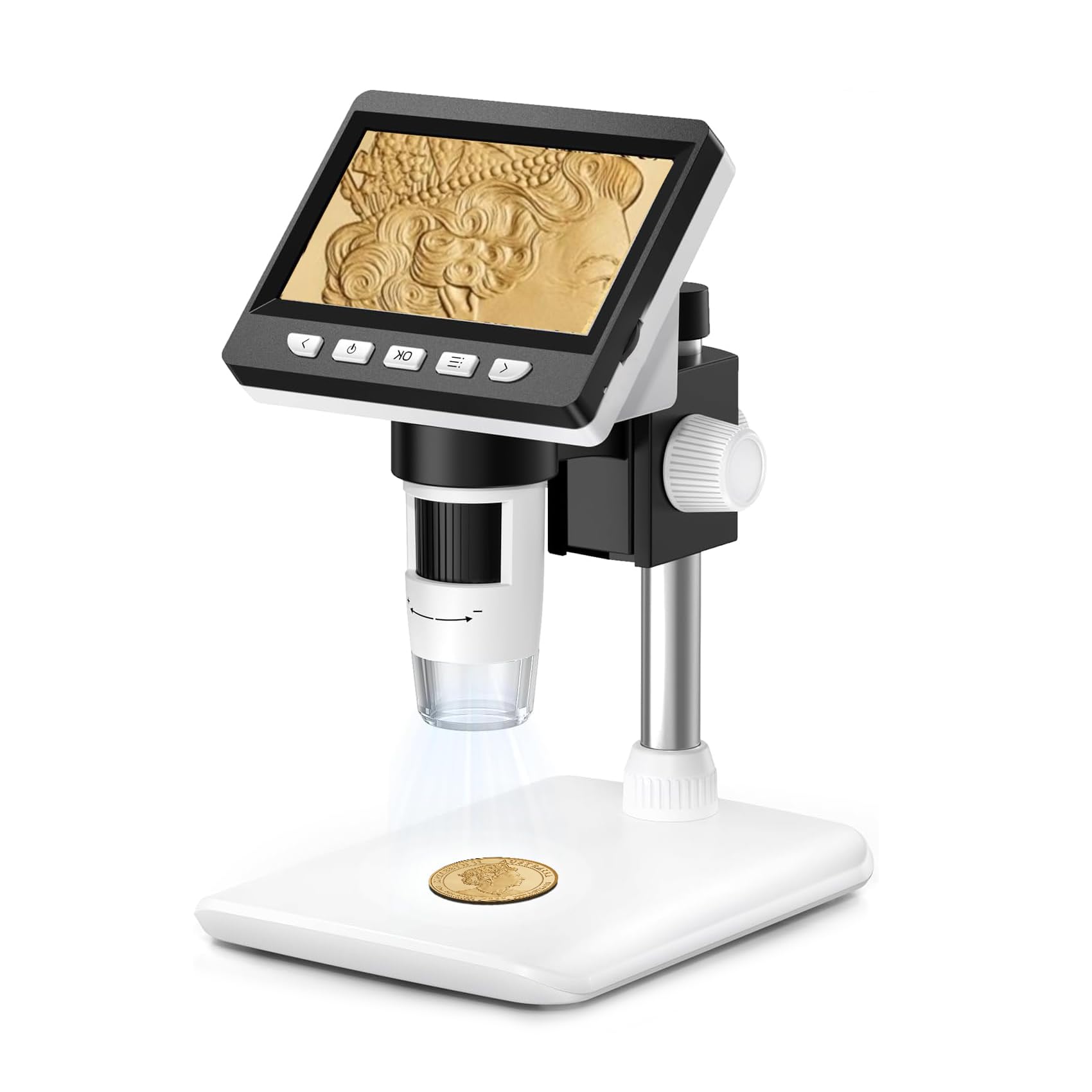 Digital USB Microscope, 4.3" Screen 1000X Handheld Microscopes Camera Video Recorder, PC View, Adjustable Stand, Rechargeable Battery, 8 LED Light for Adults Kids Coins Plants Soldering Repair