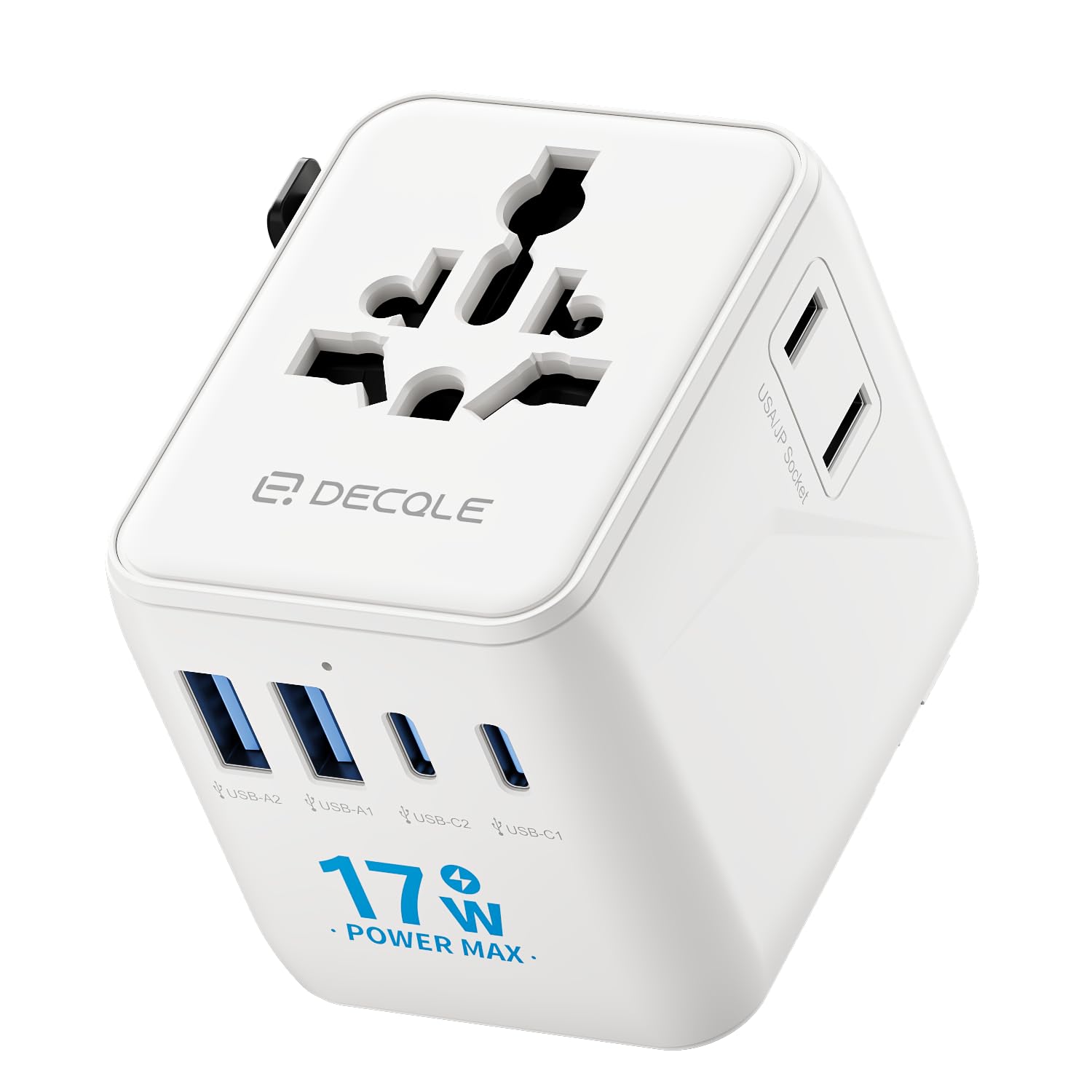 Universal Travel Adapter International Travel Plug Adapter with 2 USB-C 2 USB-A Ports with Extra 2 Prong AC