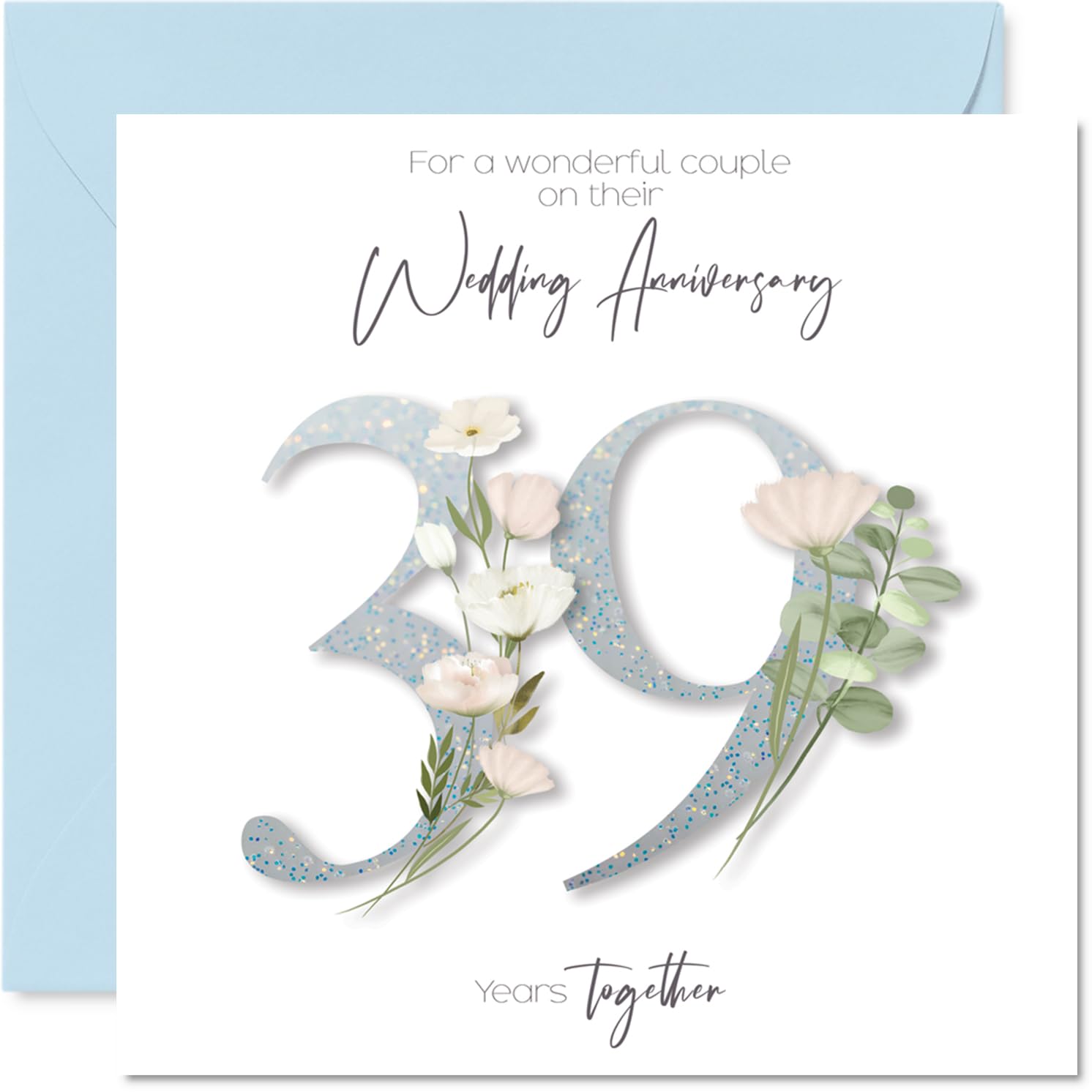 39th Anniversary Card for Women and Men, Fancy Floral Flowers
