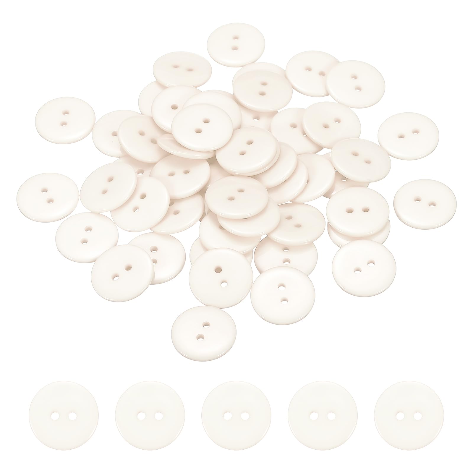 Muiltvoe 50pcs Resin Sewing Button, 20mm (5/8-inch) 2 Holes Round Craft Decorative Buttons for Coat Clothes Holiday Decoration, Beige