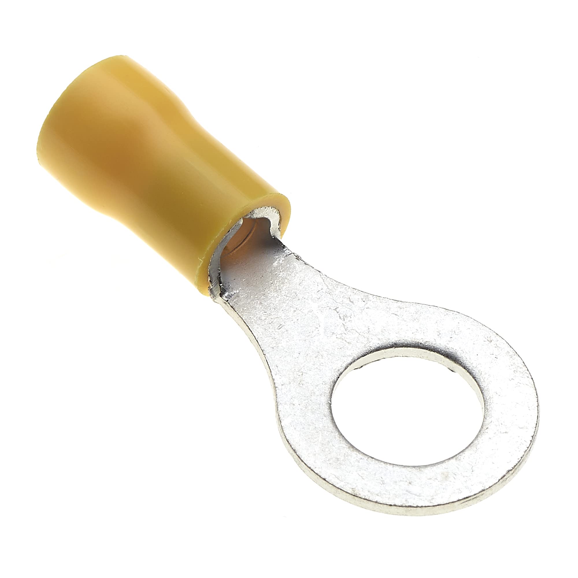 Ring Crimp Terminals - Pack of 100, Yellow, 8mm, 48A, 12-10 AWG - Heat Shrink Connectors, Tinned Copper, Insulated Wire Terminals