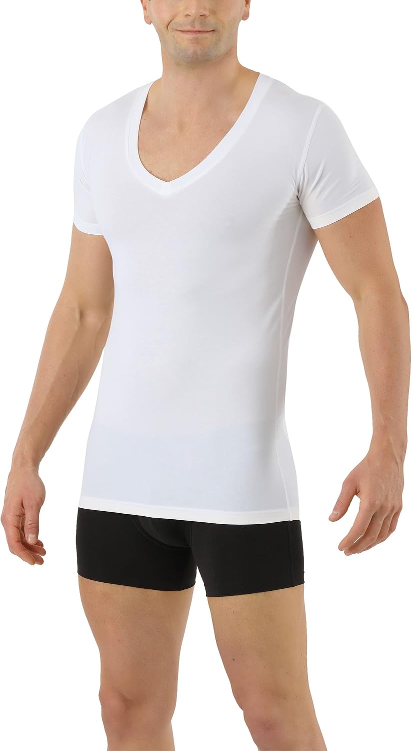 ALBERT KREUZ Functional Coolmax® Cotton Undershirt deep v-Neck Short Sleeves White