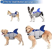 Vista 4 de Dogcheer Chaleco salvavidas para perros con tiburón, chaleco salvavidas ajustable para nadar en lancha con flotabilidad superior y asa de rescate