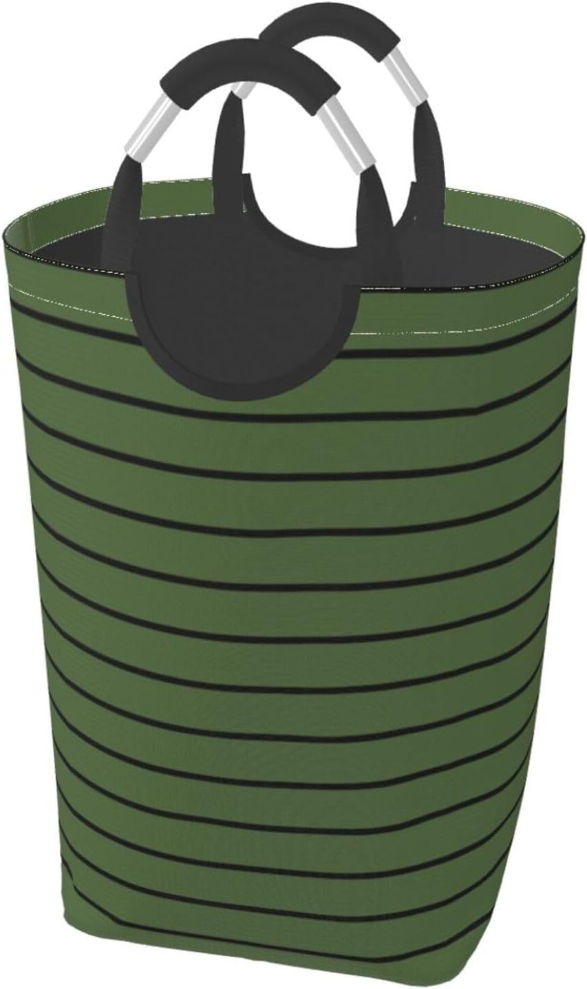 Large Laundry Basket, Black and Green Stripes Geometric Pattern Laundry Hamper Bag Collapsible Washing Bin With Handles for College Dorm, Family Essentials Storage