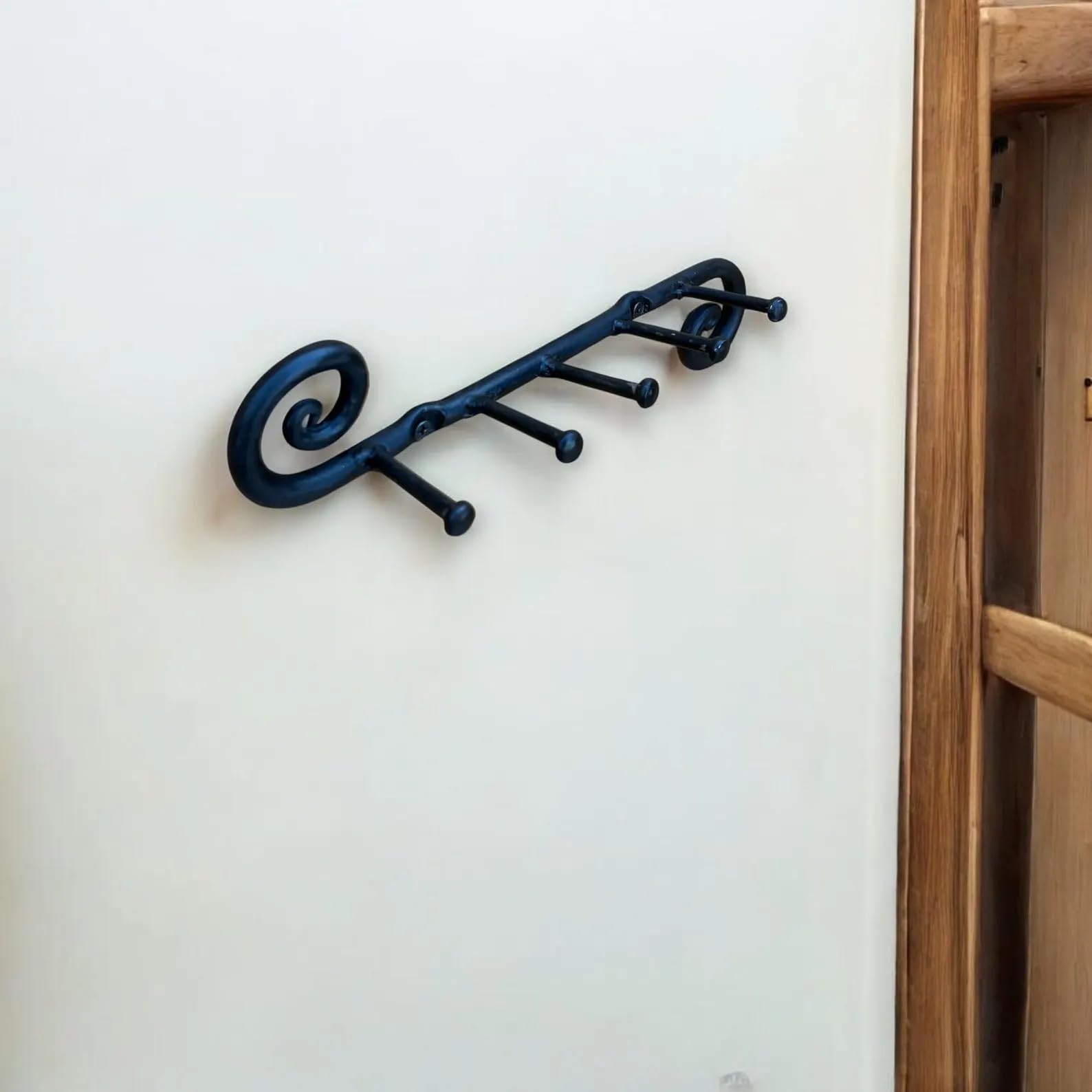 Wall Mounted Metal Hook Rack – 5 Hook Decorative Iron Hanger for Coats, Keys, Towels & Bags | Vintage Black Finish Home Organizer| (-They are Made of 5/16" (8mm) Round Iron bar)