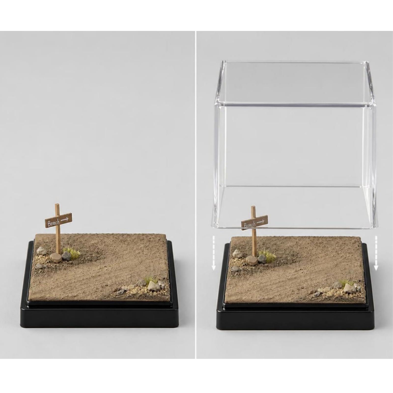 Base Espositiva Diorama con Terreno in, Piattaforma Per Scenario In Miniatura, Modello Di Terreno Sabbioso, Con Copertura In Acrilico