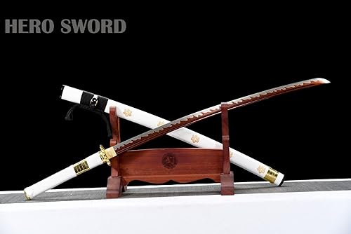 Miniatura 4 de HERO SWORD Katana de una pieza lista para combate, T1095, acero de alto carbono, hoja azul, espada Zoro, espada samurái muy afilada, espada japonesa