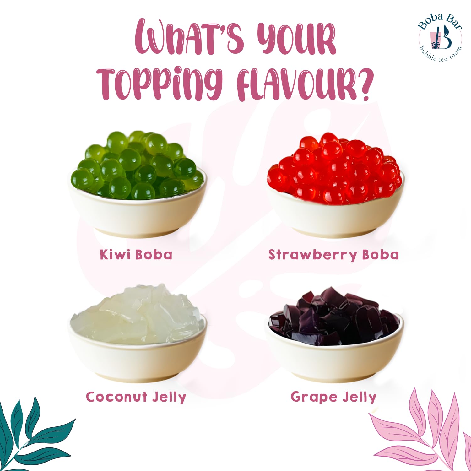 Escapadas exóticas - Kit de té de burbujas de frutas | 4 sabores de té de frutas | 4 - Coberturas de boba y gelatina | Vegano y sin gluten (4 porciones) | Té de burbujas de perlas de tapioca
