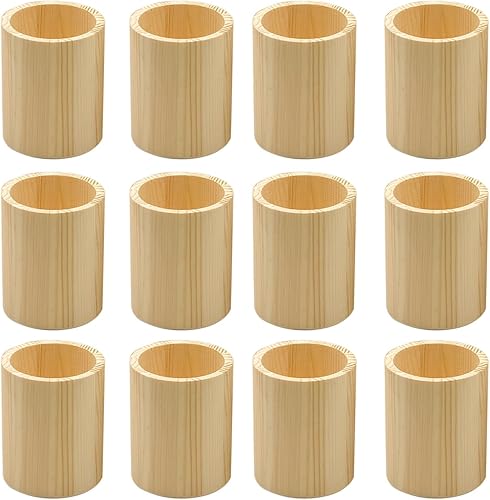 Paquete de 12 soportes redondos de madera de 4 pulgadas sin terminar para manualidades (3 x 3 x 4 pulgadas)