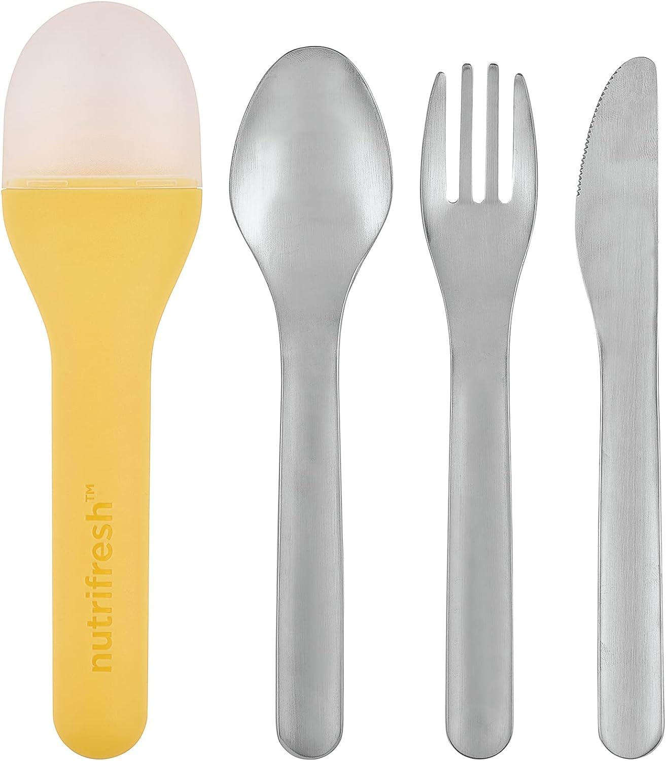 nutrifreshTake 3 Piece Travel Cutlery Set and Case (12pcs) - Stainless Steel Utensils with PP Carry for Lunch on The Go - Lightweight & Dishwasher Safe - Yellow, 18 x 4.7 x 2.8 cm