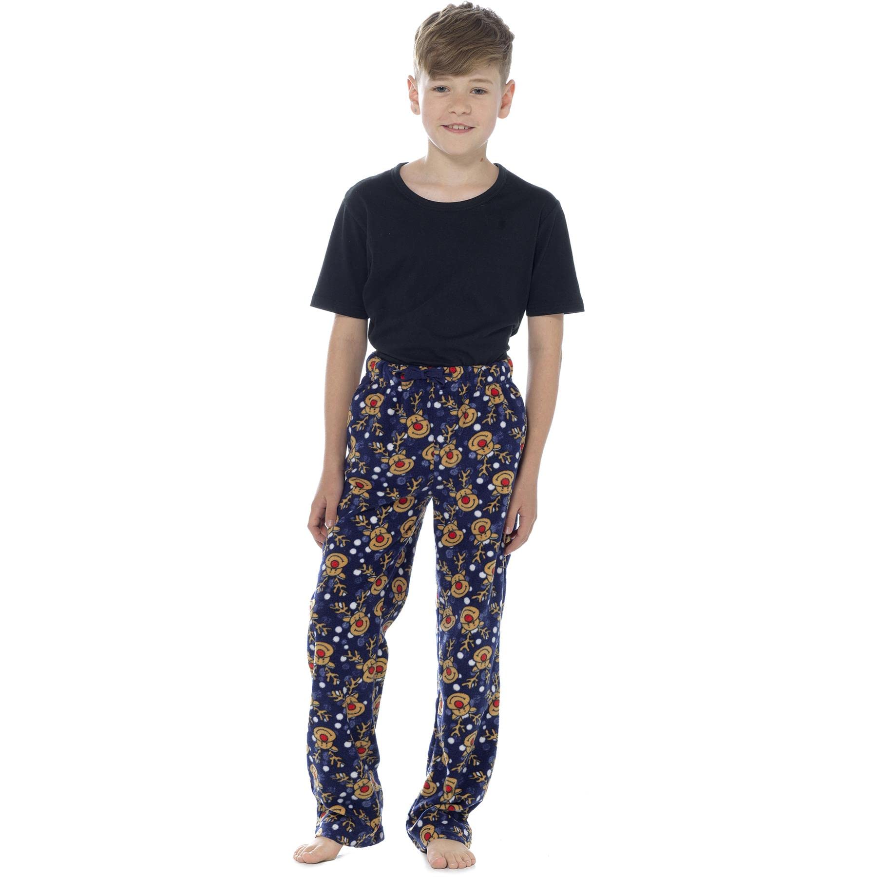 Style It Up Kids Boys Girls Matching Christmas Xmas Fleece Pyjamas Pants Soft Lounge Novelty With Pockets (NAVY, 11-12 Years)