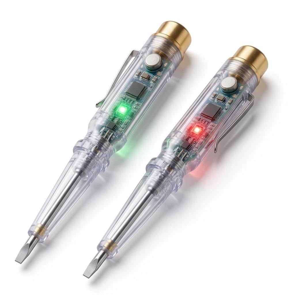 Digital Voltage Tester Pen, Non-Contact AC/DC, Set of 2 | 12-1000V AC Detection, Dual LED Indicator, Line Breakpoint Finder, Live/Neutral Detection, Transparent Body-image-0