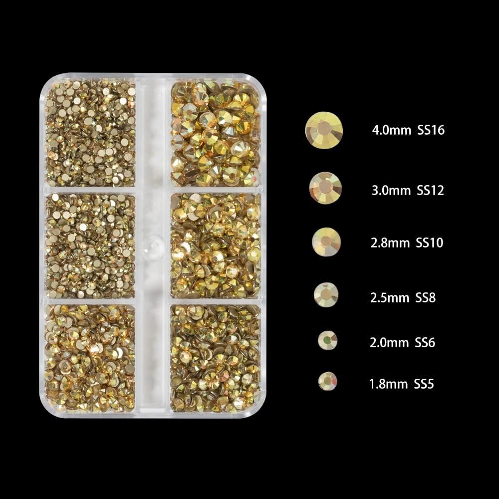 HNUIX Luxury Shini 3D Diamond Golden Multi-Size Nail Rhinestones Nail Charms Flat Bottom Crystals Nail Art 3D Decoration Gem Kit - (Color: Golden Sunshine)