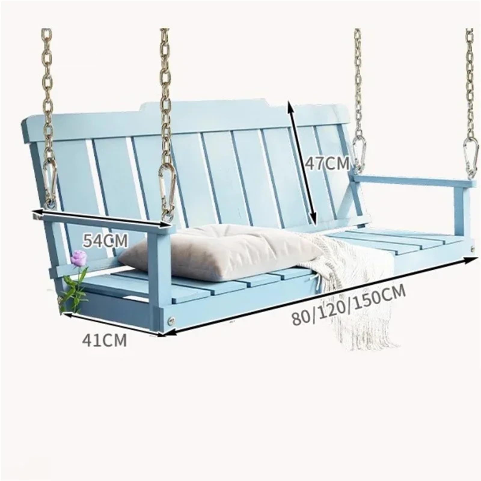 Altalena Legno Altalene da patio senza zoccoli Sedia sospesa for doppio balcone for interni for area ricreativa for altalena giardino nel cortile(80CM Blue-Chain 5m)