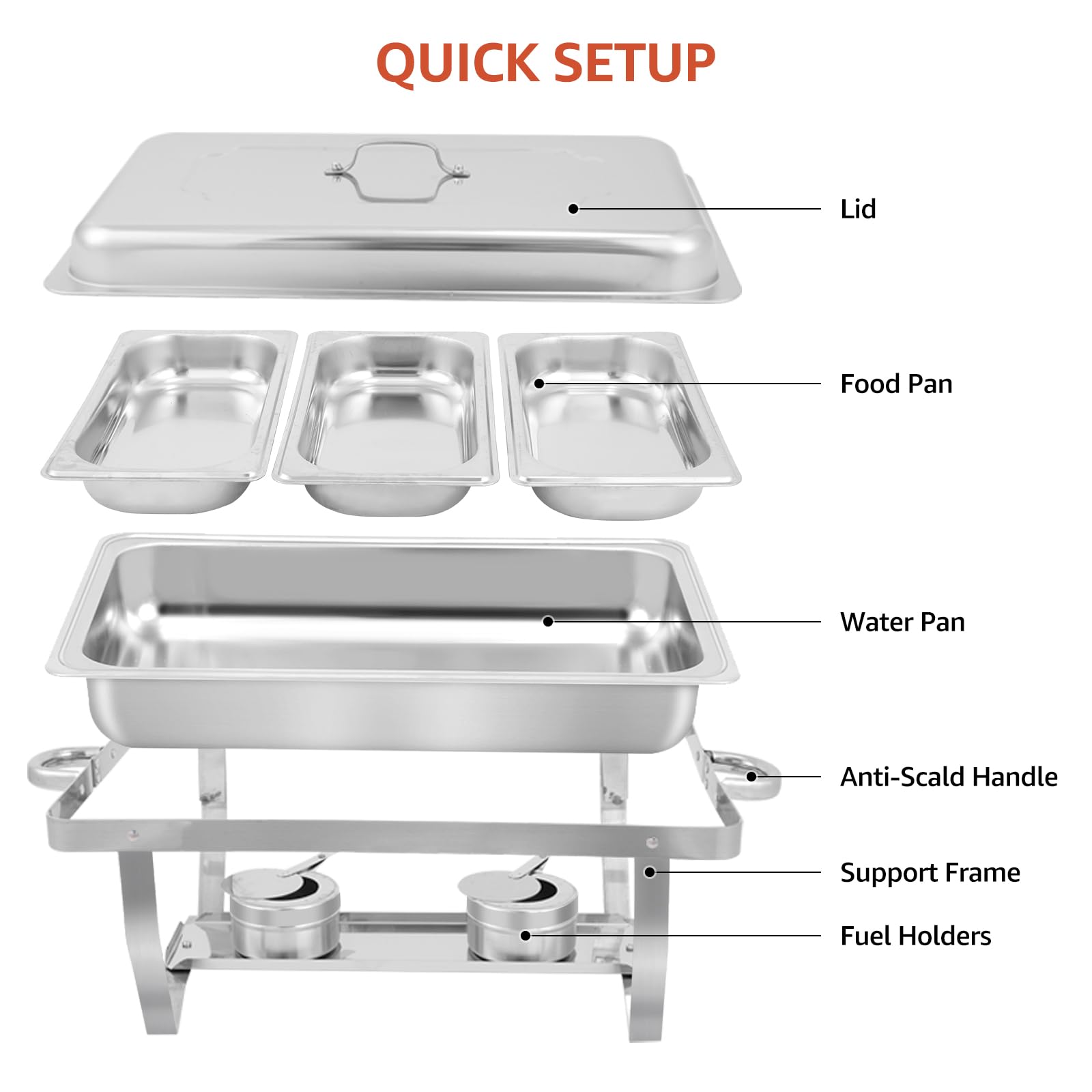 Juego de Buffet for Frotar Acero Inoxidable | Servidores y calentadores de buffet Servidores de frotamiento con cubiertas Soporte plegable(Dua)