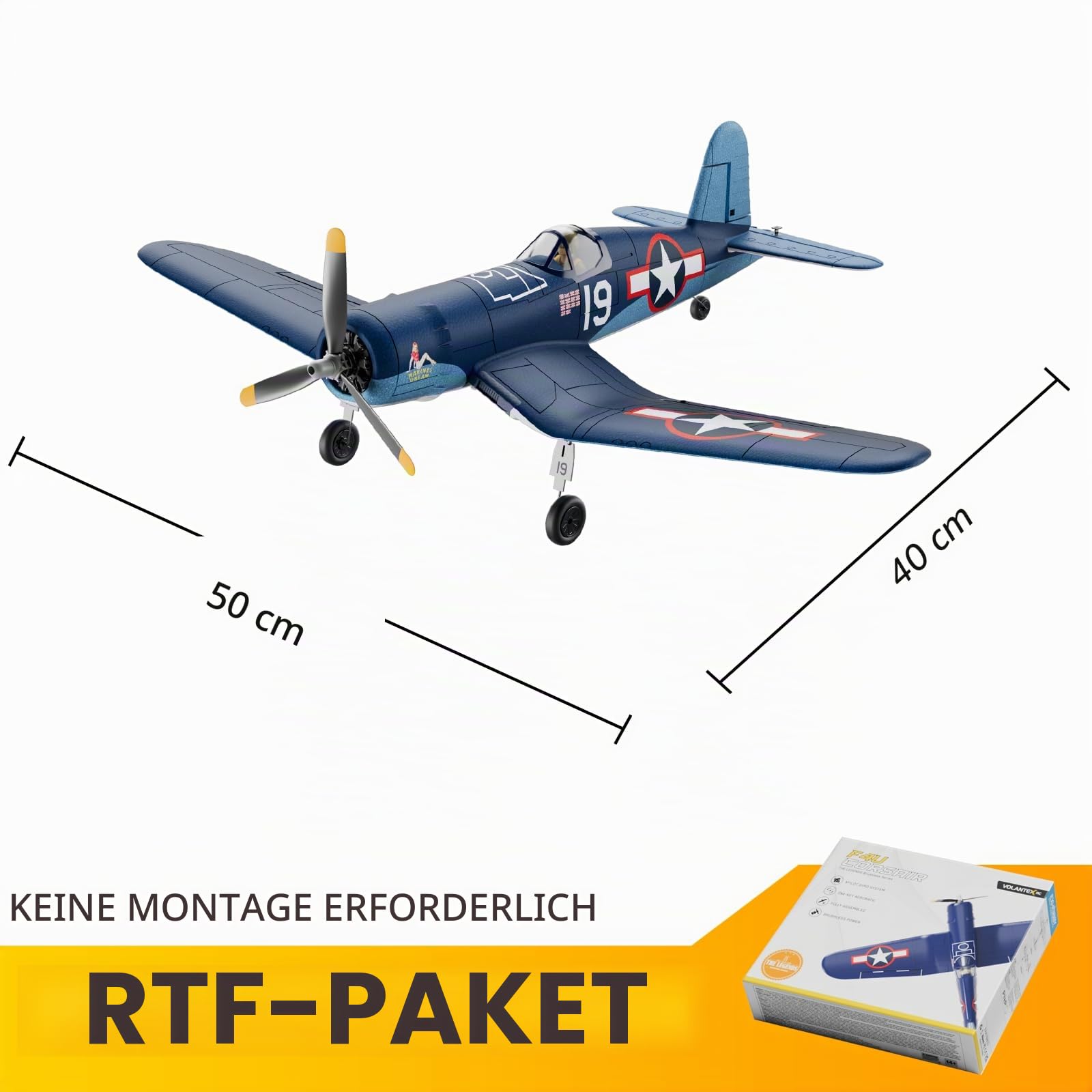 VOLANTEXR F4U Corsair RTF Bürstenloses 4-K RC Flugzeug - 500 mm RC Flugzeug mit 6-Achsen-Gyro, 3 Flugmodi (Anfänger/Kunstflug), 2,4 GHz Ferngesteuertes Flugzeug für Erwachsene & Anfänger, Komplett