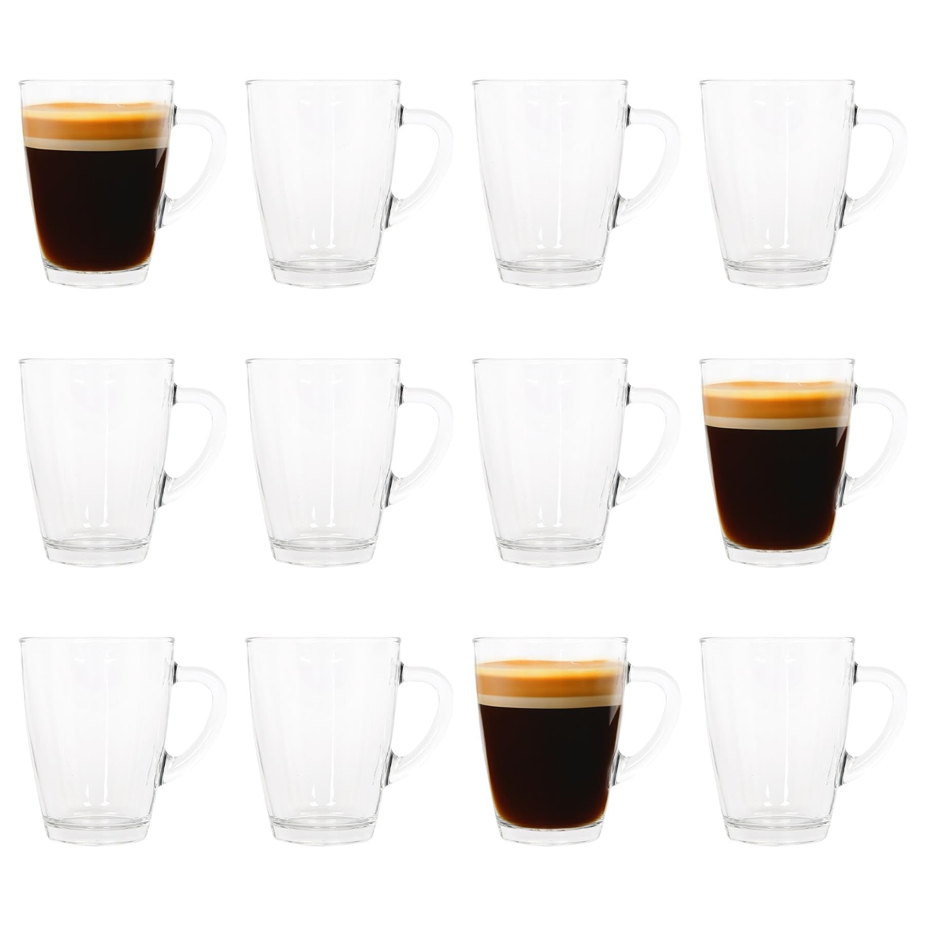 LAV 12x Clear 350ml Vega Glass Coffee Cups - Large Heat Resistant Tea Latte Cappuccino Hot Chocolate Drinking Mugs Glasses Set with Handle