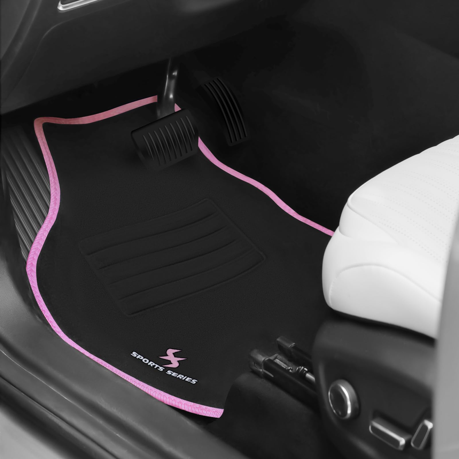 WOLTU Set di 4 Tappetini per Auto Universali Tappetini Antiscivolo per Macchina Protezioni Moquette con Ricamo a Lettera e Bordatura Rosa