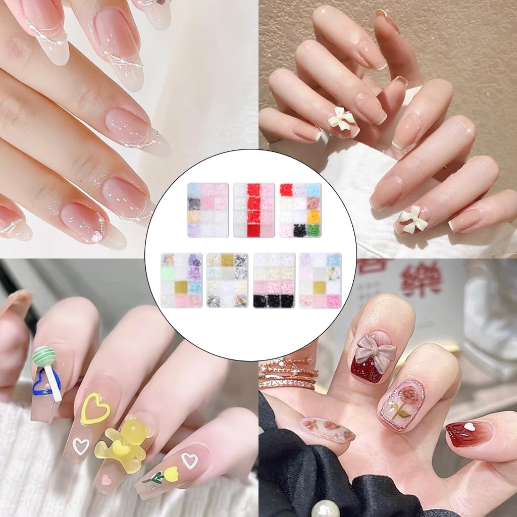 12 Grids 3D Bows Nails Art Charms Nails Art Gems Pearls Mixed Shape Nail Charms