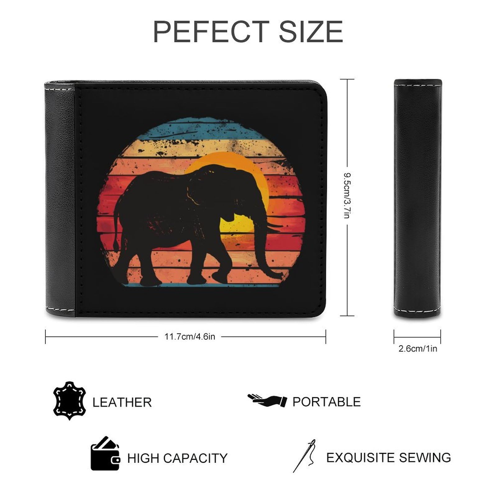 Vintage Elephant Sunset Funny Billfold Wallet Credit Card Holder Slim Passcase Pouch Purse for Men Women
